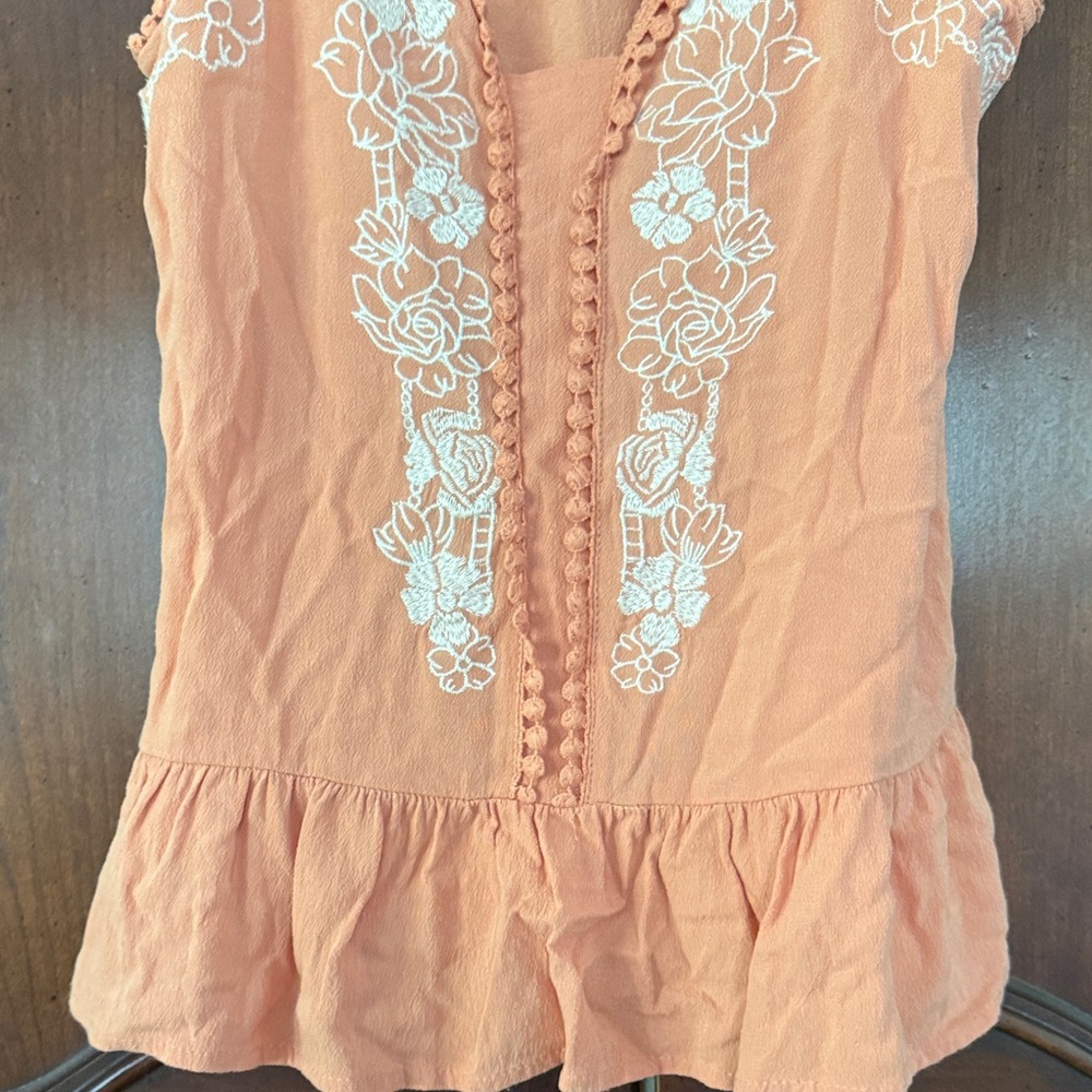 Boho Embroidered Peplum Cami Tank Top Peach Size Small - Picture 4 of 4